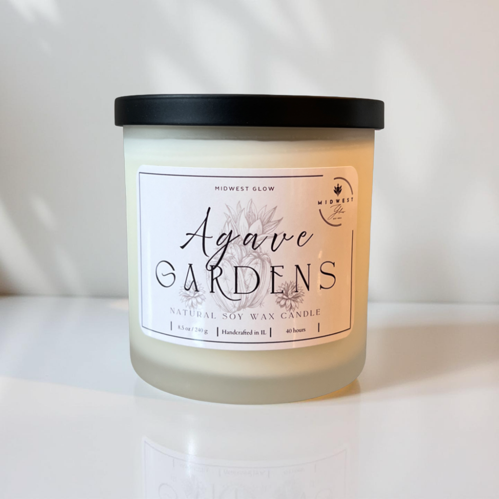 Agave Gardens Soy Candle by Midwest Glow sits against a white backdrop