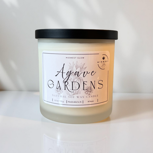 Agave Gardens Soy Candle by Midwest Glow sits against a white backdrop