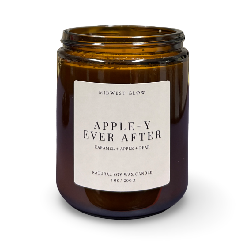 Candle jar with a label on a white background