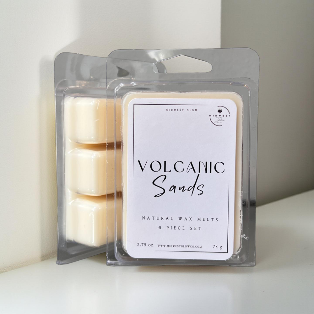Volcanic Sands Wax Melts displayed against a white pristine background showcasing the product