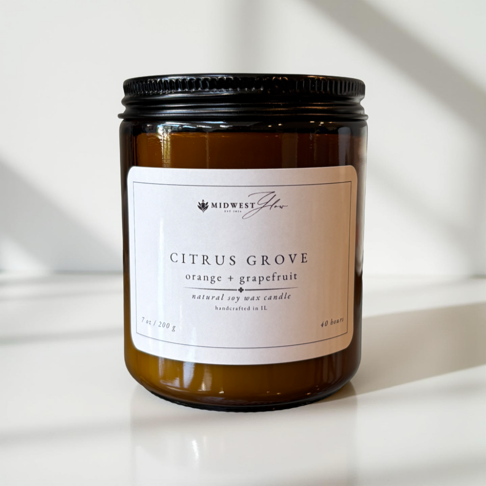 Candle with a label on a white background