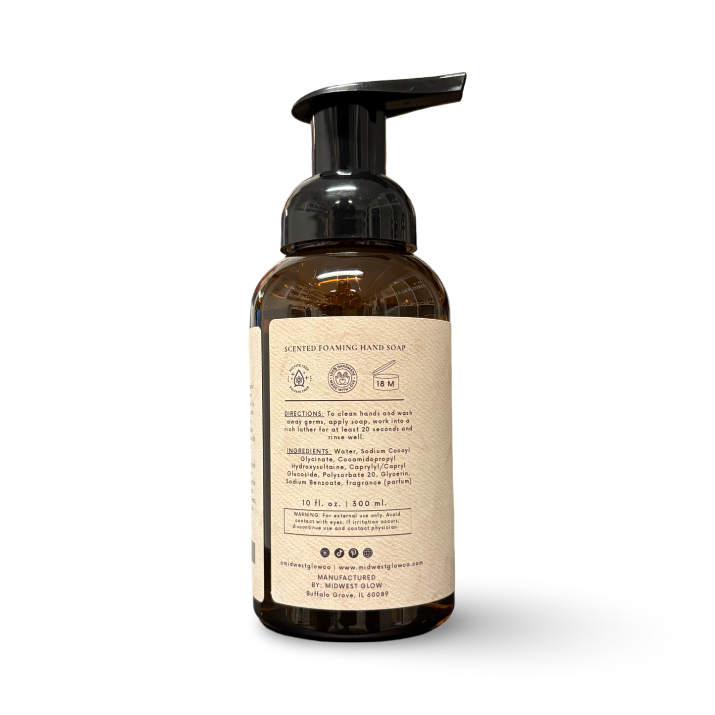 Foaming hand soap bottle with pump on a white background