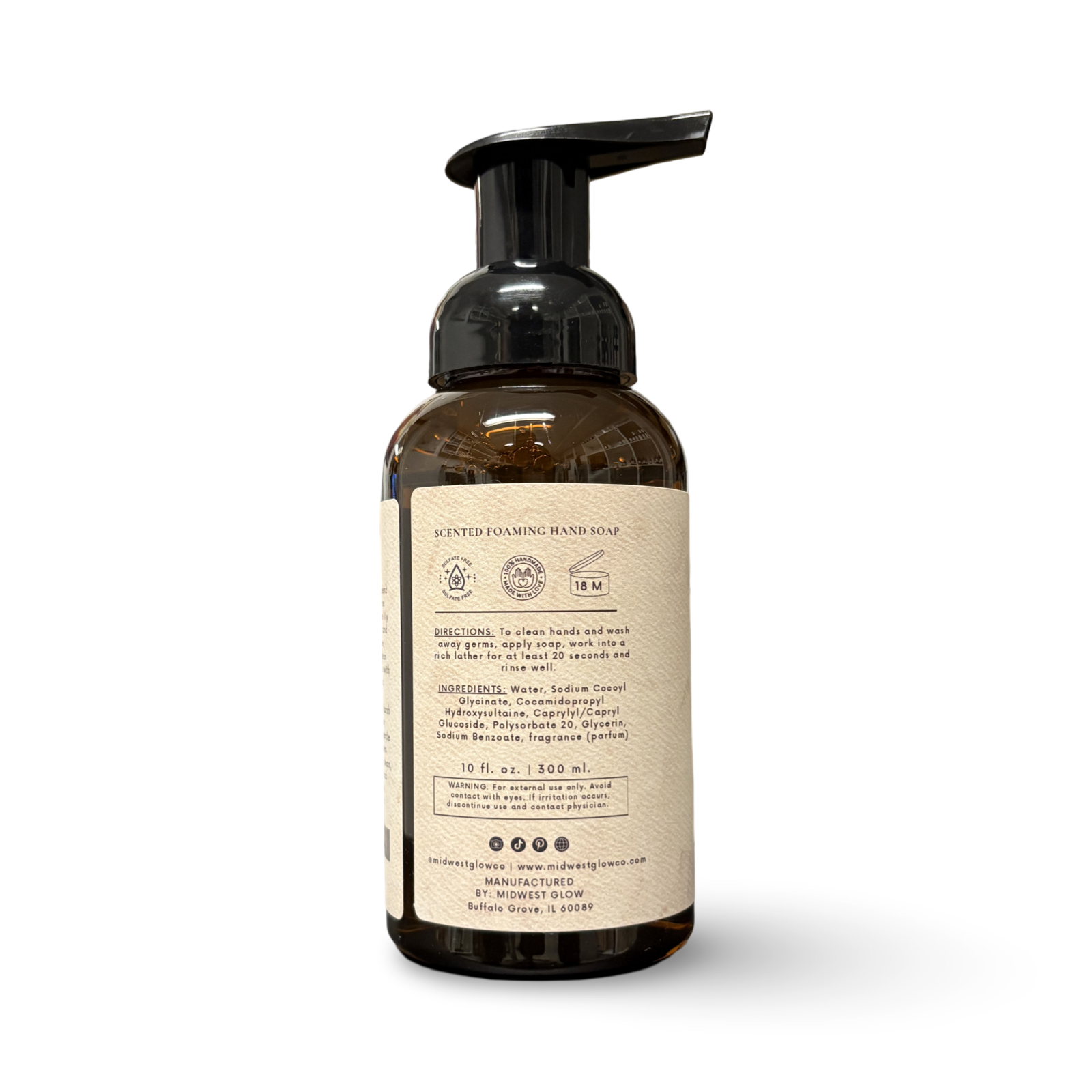 Foaming hand soap bottle with pump on a white background