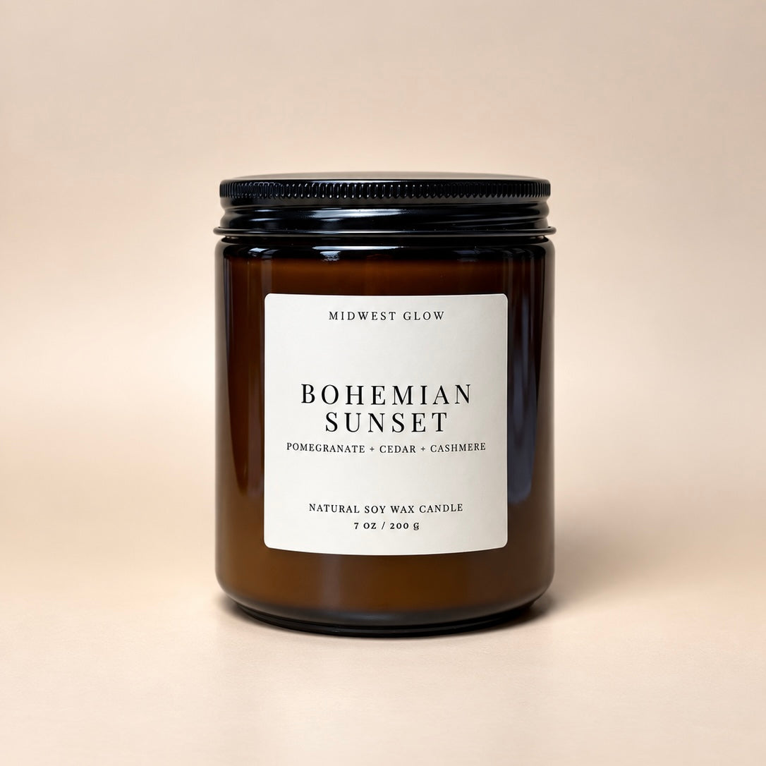Bohemian Sunset - Pomegranate, Cedar and Cashmere Scented Soy Candle