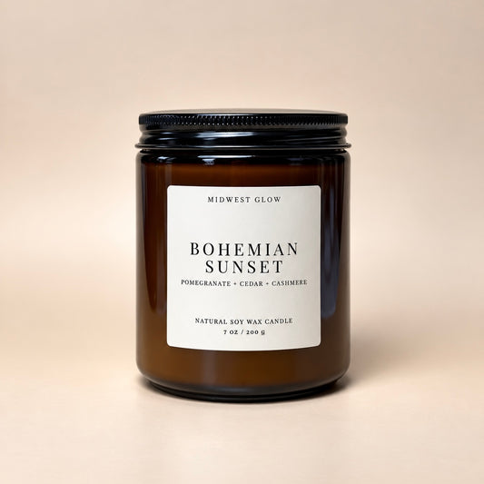 Bohemian Sunset - Pomegranate, Cedar and Cashmere Scented Soy Candle