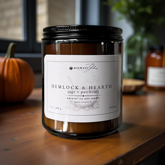 Hemlock and Hearth soy candle by Midwest Glow