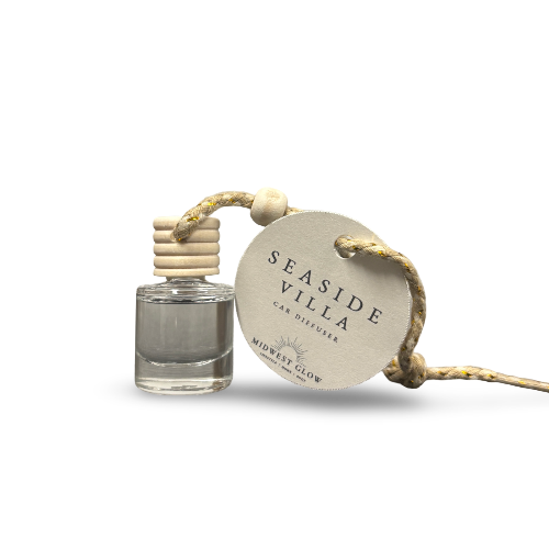 Car diffuser labeled 'Seaside Villa' on a white background