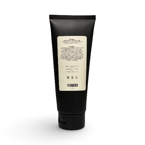Black tube with a label on a white background